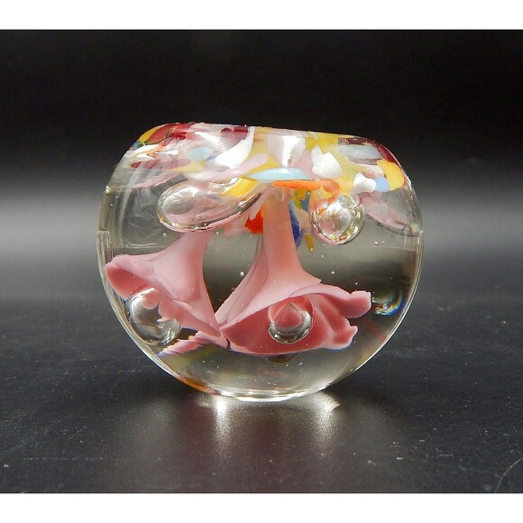 St Claire Art Glass Pink Trumpet Flower Paperweight Controlled Bubble Signed SIC - Picture 9 of 9